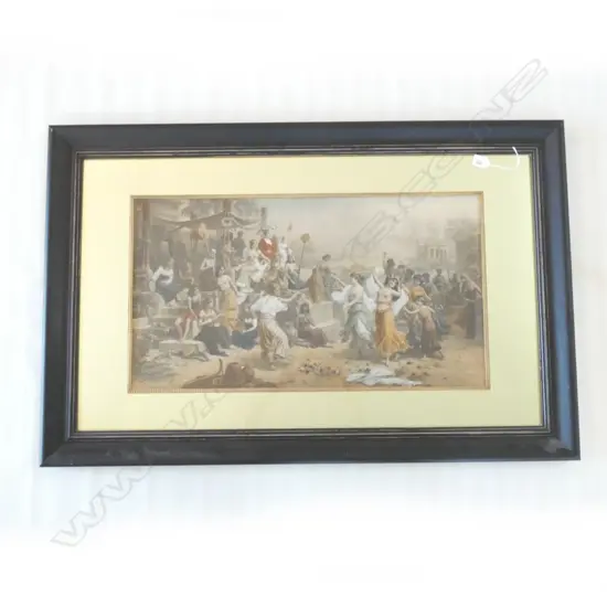 LARGE FRAMED VICTORIAN PRINT BY M OBERHAUSER "tHE COURTING OF ANTONY & CLEOPATRA'450 X 770mm