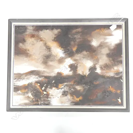 SUZANNE GOLDBERG 'GLIMPSE OF TIKITIRU?' ABSTRACT BROWN LANDSCAPE OIL ON BOARD 435x585mm