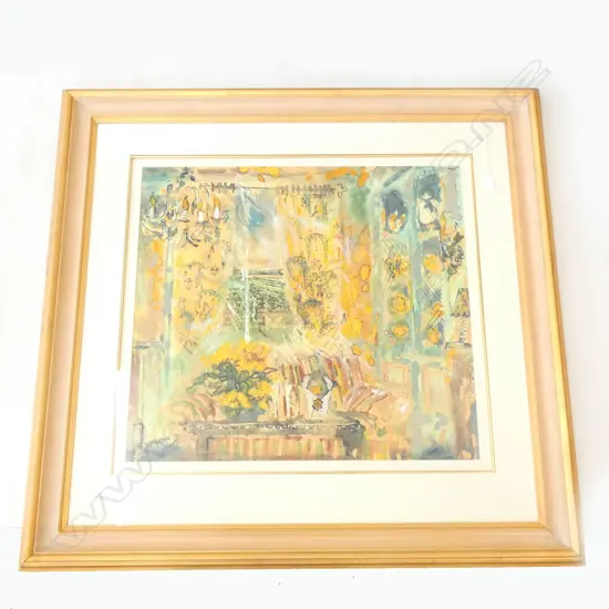 PETER O'HAGAN 'LA GRANDE DAME FOR A SUMMER EVENING' W/C & GOUACHE. FRAME SIZE W. 1165 X H. 1130MM. 