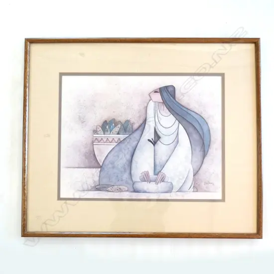 LARGE PRINT STYLISED SOUTH AMERICAN WOMAN GRINDING CORN 480x630mm...