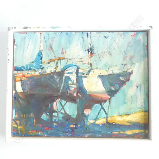 GRANT FINCH 'DEVONPORT YACHT CLUB' OIL ON BOARD 2012 350x450mm