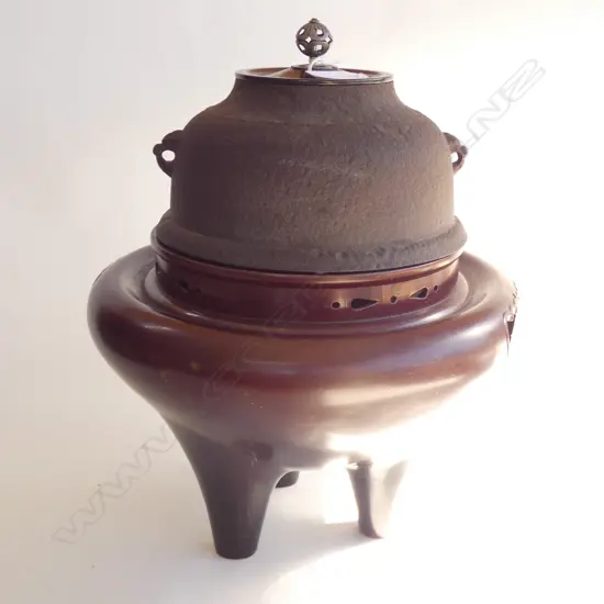 JAPANESE BRONZE & CAST IRON FURO & CHAGAMA KAMA - TEA CEREMONY WIND FURNACE DIA. 280MM