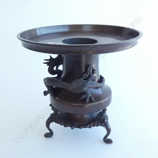 JAPANESE VINTAGE BRONZE USUBATA W/ REMOVABLE DRAGON  H. 280MM DIA. 300MM