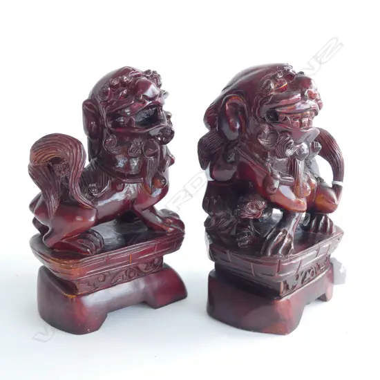 PR CARVED WOODEN FU DOGS H.190mm