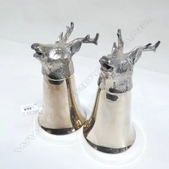 PR SILVER PLATE DEER HEAD STIRRUP CUPS 