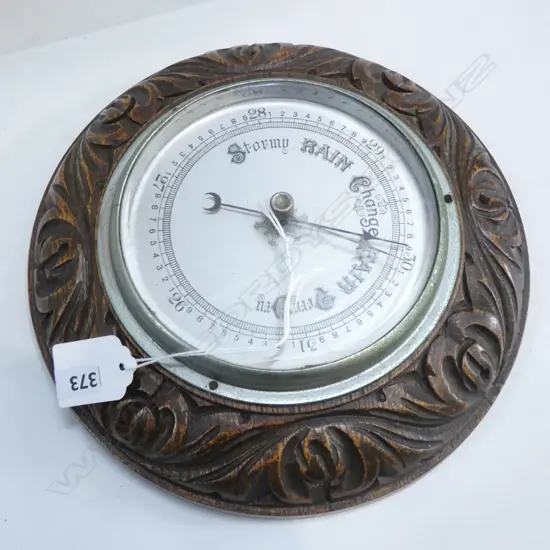 CARVED WOODEN BAROMETER 220mm dia