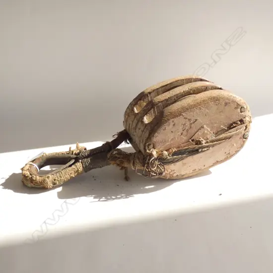 OLD DBLE WHEEL SHIP'D PULLEY ROPE BOUND