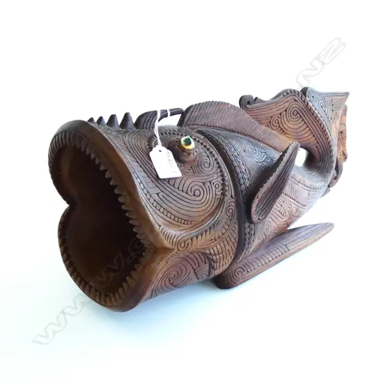 MASSIM TROBIAND ISLANDS CARVED HARDWOOD FISH SCULPTURE L.460mm