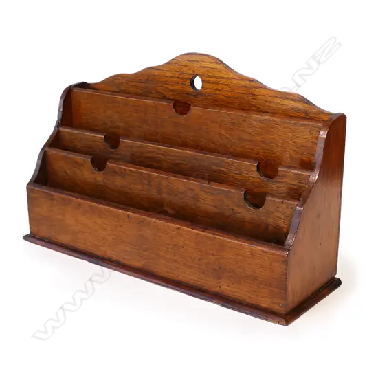 VINTAGE OAK UPRIGHT LETTER RACK , 350 X 100 X 180MM