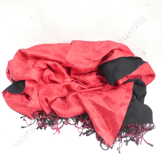 ORIENTAL RED & BLACK PASHMINA THROW + 'BOTTO' ITALIAN POP ART STYLE NYLON SCARF 1400x1300mm 