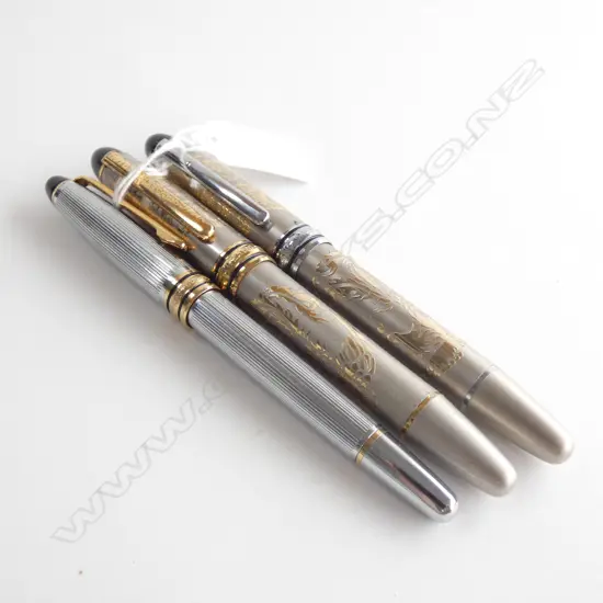 3 COPY  PENS; 2 w. ORIENTAL ENGRAVING + OTHER