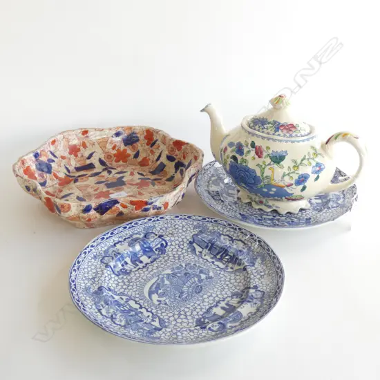 MASONS 'REGENCY' TEAPOT + PR ADAMS PLATES & IMARI TUNSTALL BOWL 270mm dia