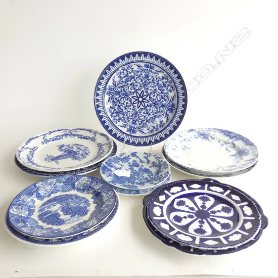 11 VINTAGE B/W PLATES; DERBY, CAULDON, DELPH ETC