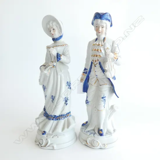 PR 18thC STYLE B/W FIGURES; MAN & WOMAN H.345mm