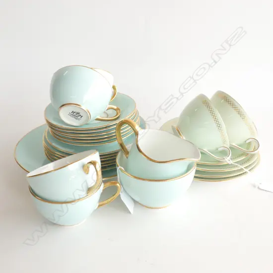 H & M BLUE & GOLD 19PC TEASET & PR GREEN & GOLD TUSCAN TRIOS 