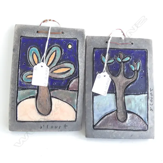 PR RAMON D'COURT NZ SUN & MOON CERAMIC WALL TILES - SIGNED - RAKU FIRING 110 X 170MM