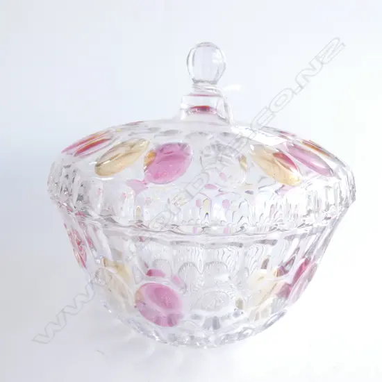 LIDDED PRESSED GLASS CONTAINER 225mm dia