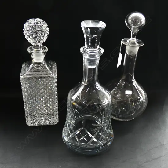3 DECANTERS; CRYSTAL, VICTORIAN & WHISKEY H.300mm
