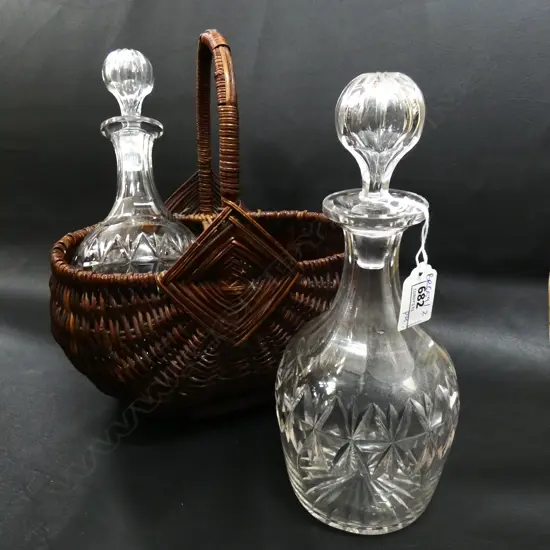 PR CUT CRYSTAL DECANTERS IN BASKET 