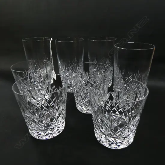 8 CRYSTAL TUMBLERS; 4 HI BALL, 4 WHISKEY