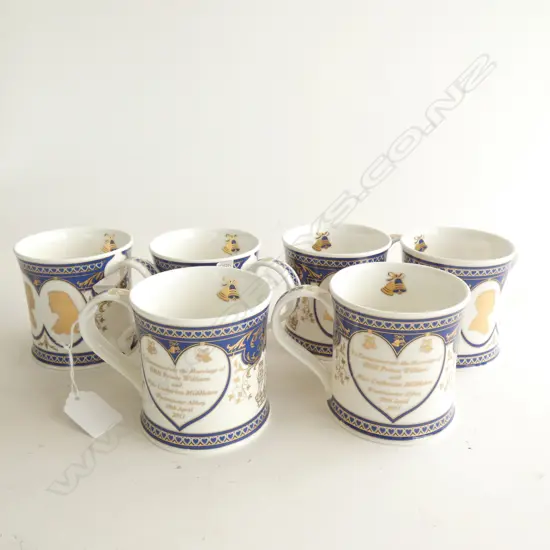 BOXED SET 6 DUNOON HRH PRINCE WILLIAM & CATHERINE MIDDLETON WEDDING 2011 MUGS H. 85MM
