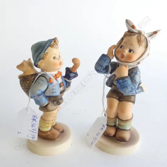 2 HUMMEL FIGURINES; #217 BOY w. TOOTHACHE & #798 'HOME FROM MARKET' H.130mm
