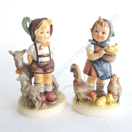 2 HUMMEL FIGURINES; #199 'FEEDING TIME' GIRL w. CHICKENS & #200 LITTLE GOAT HERDER H.120mm
