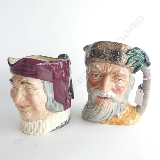 2 LARGE R/DOULTON CHARACTER JUGS; ROBINSON CRUESOE & SIMON THE CELLERER H.185mm