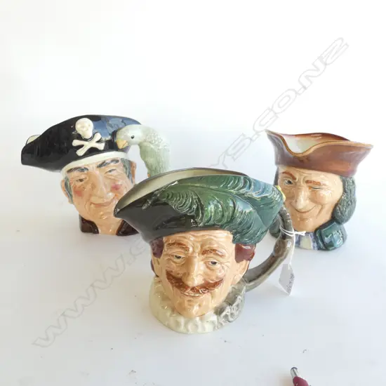 3 LARGE ROYAL DOULTON CHARACTER JUGS; LONG JOHN SILVER, THE VICAR OF BRAY & THE CAVALIER H.160mm
