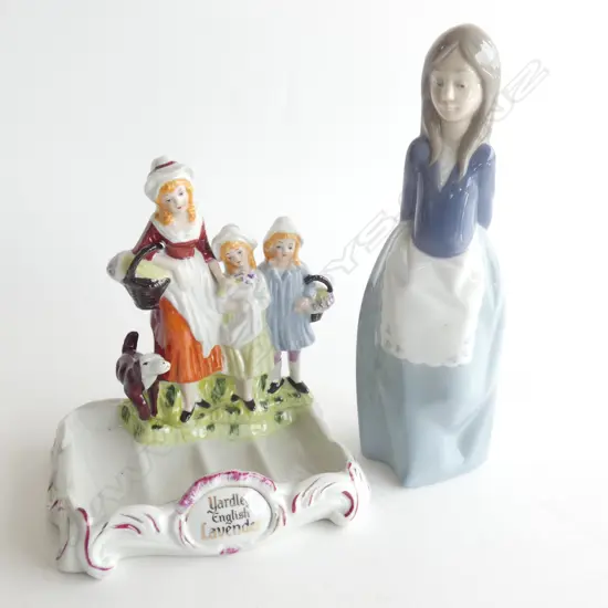 NAO GIRL FIGURINE (H. 235MM) & YARDLEY ENGLISH LAVENDER ADVERTISING STAND (H. 180MM)