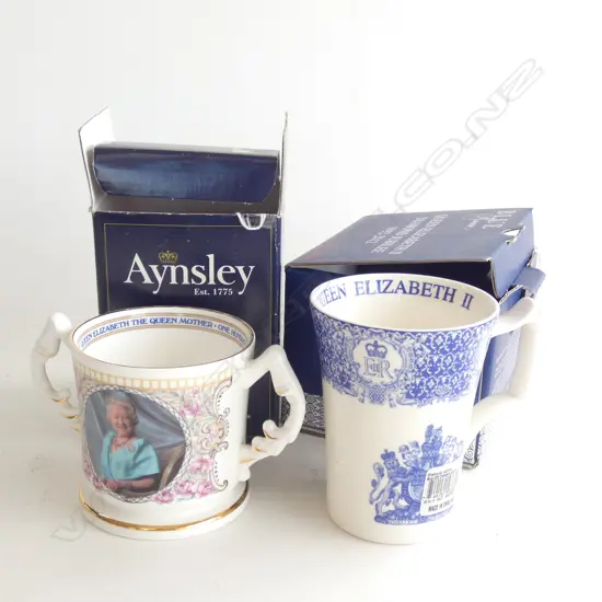 2 ROYAL MUGS; SPODE QUEENS JUBILEE & AYNSLEY QUEEN MOTHER 100 YRS - BOTH IN BOXES