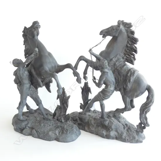 PR LARGE VICTORIAN SPELTER 'MARLEY' HORSES...