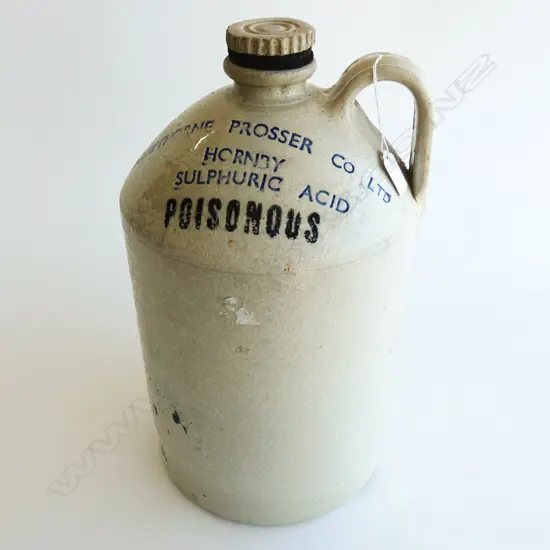 SALT GLAZE SULFURIC ACID CROCK - HANDLE A/F H. 440MM