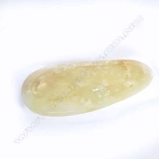 VINTAGE ORIENTAL ALABASTER OVAL PANEL CARVED WATER LILY DETAIL L.880mm