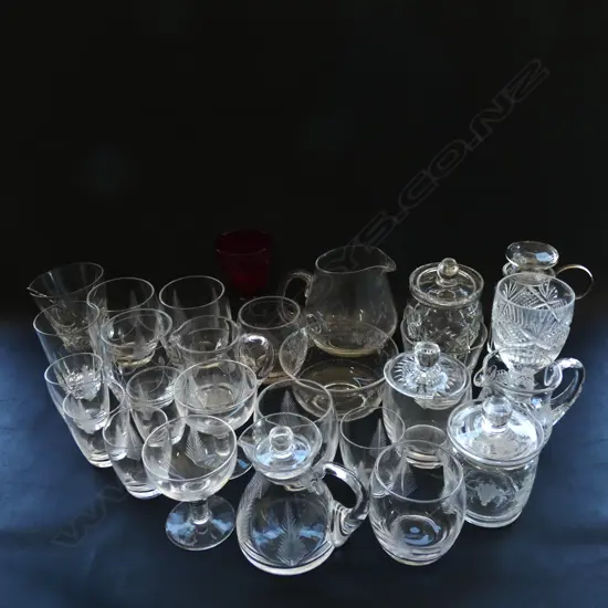 BOX LOT ASST. TUDOR CRYSTAL WHISKEY / DRINKING GLASSES ETC