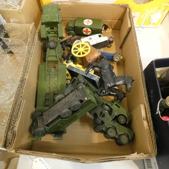 COLLECTION ASST. VINTAGE MILITARY TOY CARS; DINKY, CORGI ETC
