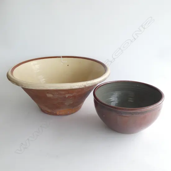 2 POTTERY BOWLS; 1 EX LG DIA 420MM / 1 SIGNED