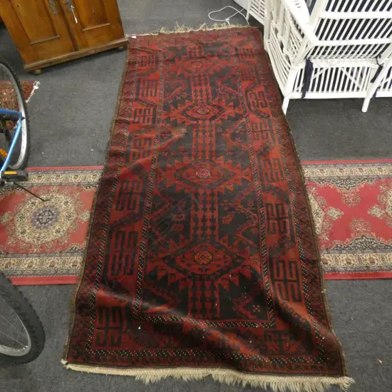 SEMI ANTIQUE AFGHAN ALL WOOL RUG H/KNOTTED 2700X1230mm
