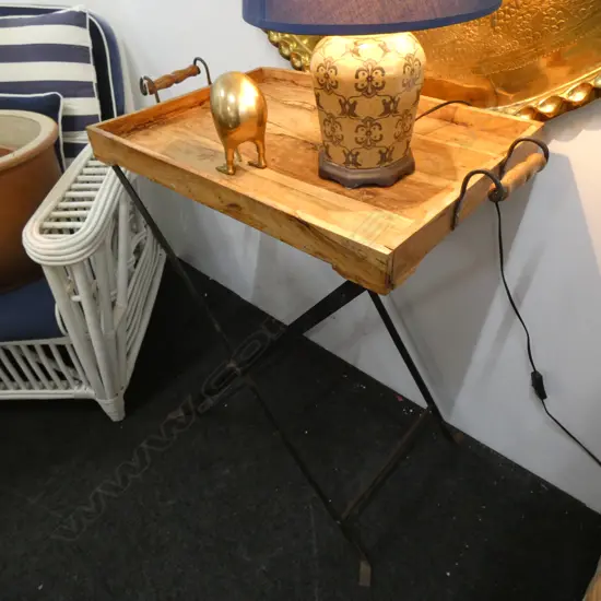 HARDWOOD & CAST IRON BUTLERS TABLE W. 740 X D. 450MM X H. 850MM