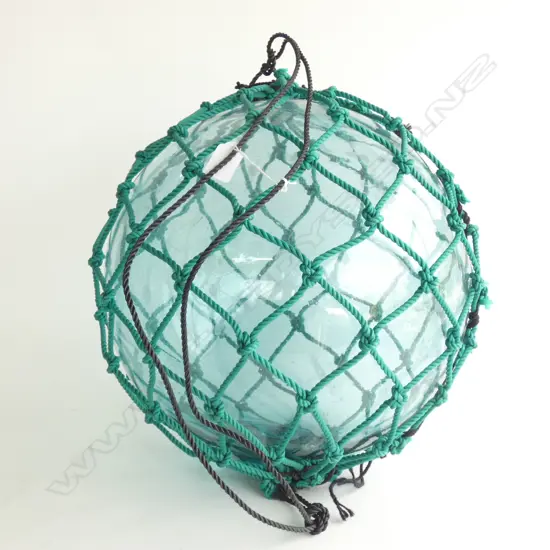 OLD GLASS LARGE FISHING FLOAT WITH NETTING Dia.370mm
