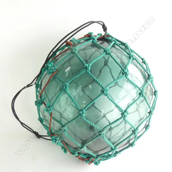 OLD GLASS LARGE FISHING FLOAT WITH NETTING Dia.380mm