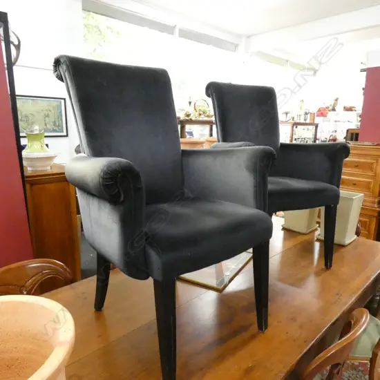 PR HIGH BACKED ARM CHAIRS SOME FADING TO FABRIC AF H 1050 MM