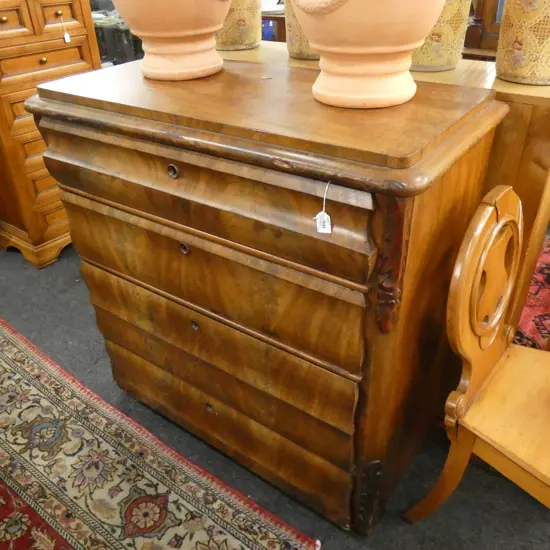 19TH C. BIEDERMEIER FLAME MAHOGANY 4 DRAWER COD W. 990MM D. 470MM H. 1000MM