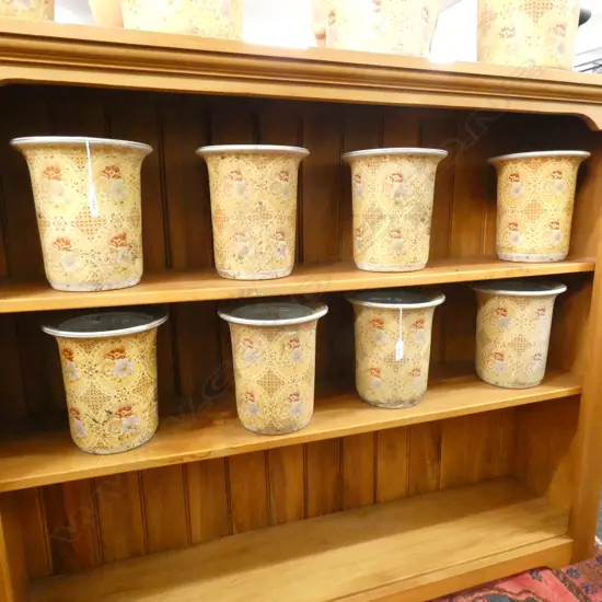 SET OF 8 GOLDEN ORIENTAL CERAMIC PLANT POTS H.230mm