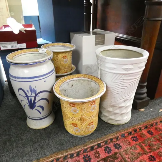 7 ASST. PLANT POTS; 2 B/W, 5 GOLDEN