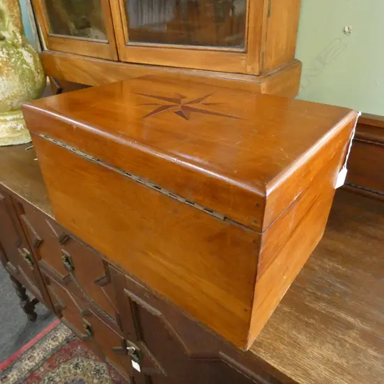 LARGE INLAID WOODEN BOX W. 445mm