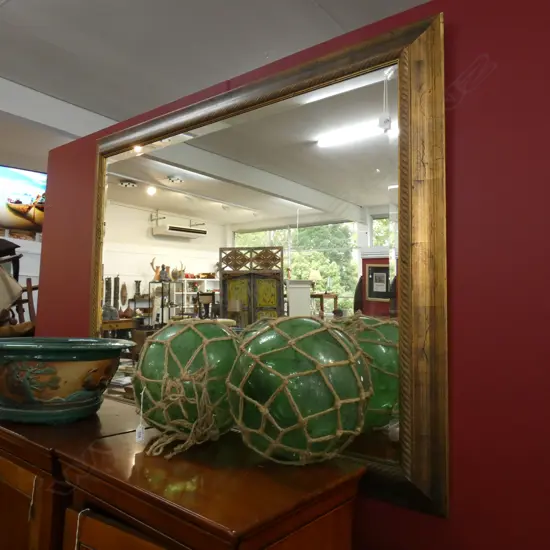 LARGE GILT FRAME ROPE EDGE BEVELLED MIRROR W. 1405 X 1110MM