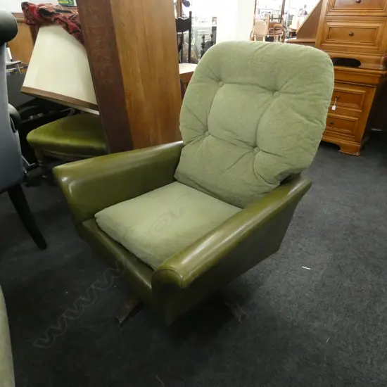 70S GREEN VINYL UPHOLSTERED ARMCHAIR W. 730 X H. 830MM