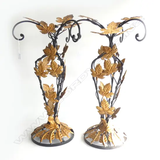 PR WROUGHT IRON BLACK & GOLD LEAVES STANDS H.680mm