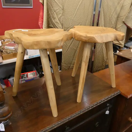 PR TEAK SLAB TOP STOOLS 3 LEGS